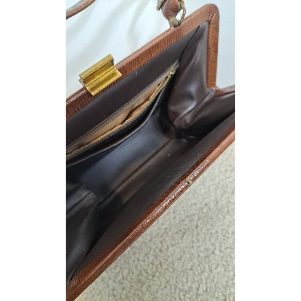 Vintage 1950-1960 Reptile Brown Lizard Style Handbag Purse Satchel - Picture 4 of 6